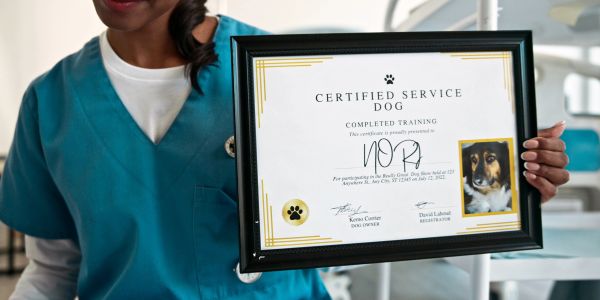 Person holding a fake service dog certificate