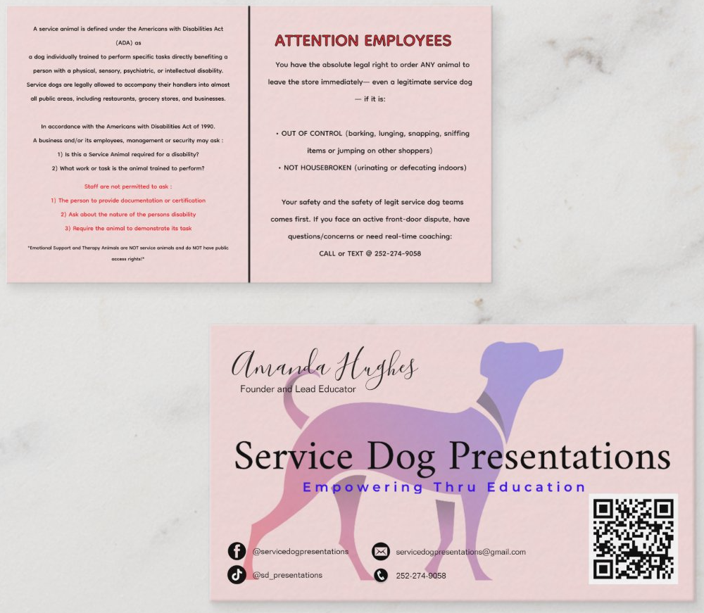 Custom ADA Law Cards for employees from Service Dog Presentations